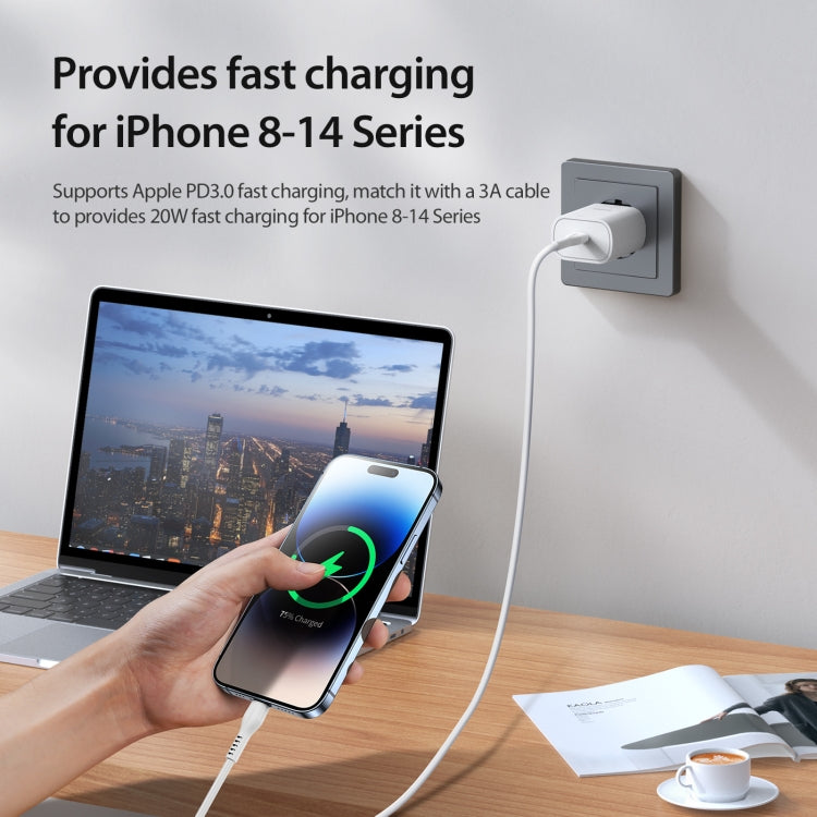 DUZZONA T6 PD 25W USB-C/Type-C Single Port Travel Charger,EU Plug(White) - USB Charger by DUZZONA | Online Shopping South Africa | PMC Jewellery | Buy Now Pay Later Mobicred