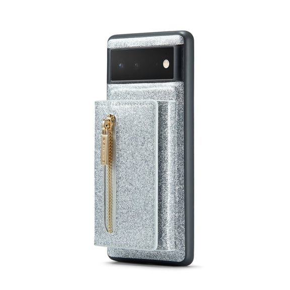 For Google Pixel 6 DG.MING M3 Series Glitter Powder Card Bag Leather Case(Silver)