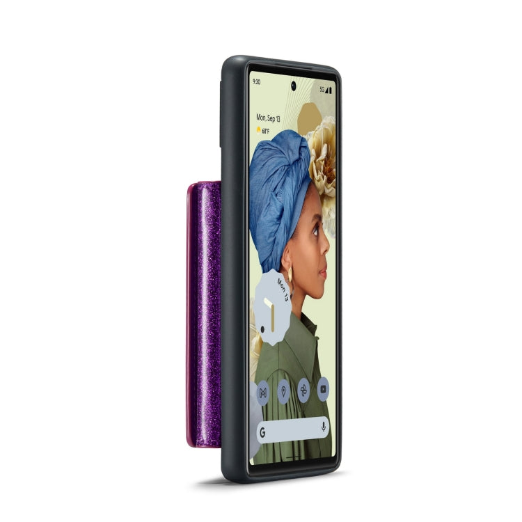 For Google Pixel 6 DG.MING M3 Series Glitter Powder Card Bag Leather Case(Dark Purple) - Google Cases by DG.MING | Online Shopping South Africa | PMC TechLife | Buy Now Pay Later Mobicred