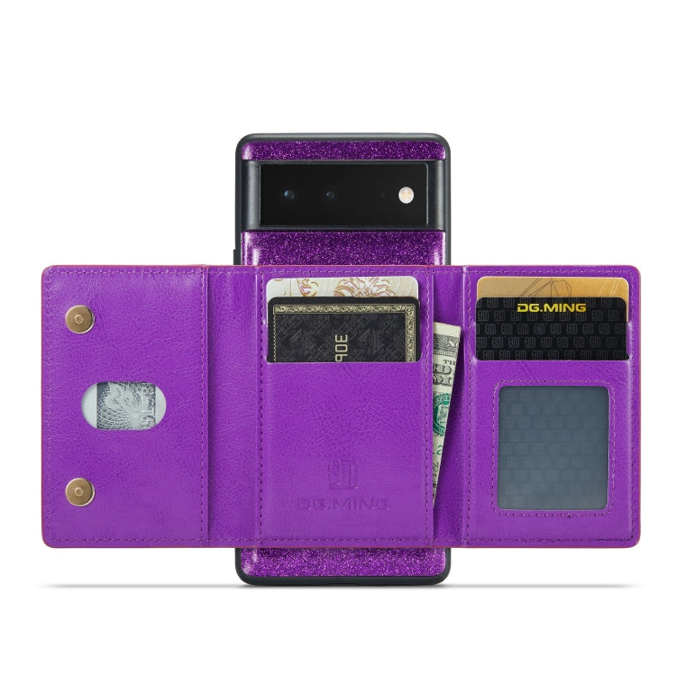 For Google Pixel 6 DG.MING M3 Series Glitter Powder Card Bag Leather Case(Dark Purple)