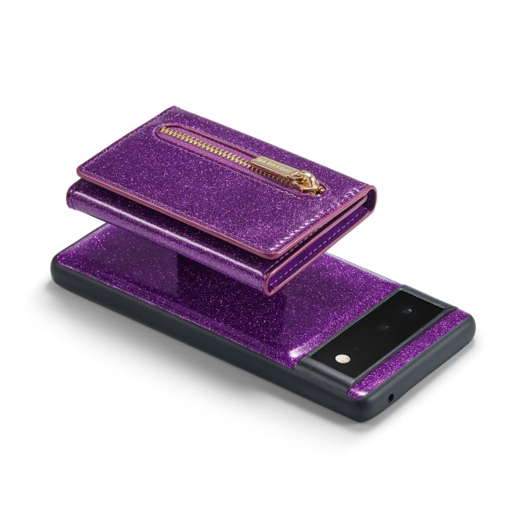 For Google Pixel 6 DG.MING M3 Series Glitter Powder Card Bag Leather Case(Dark Purple)
