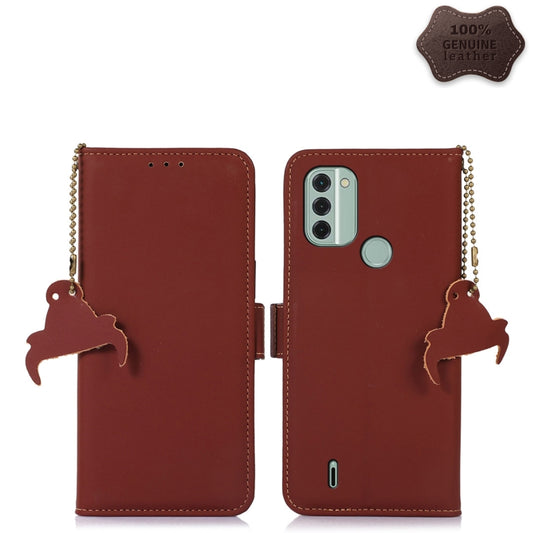 For Nokia C31 Genuine Leather Magnetic RFID Leather Phone Case(Coffee) - Nokia Cases by PMC Jewellery | Online Shopping South Africa | PMC Jewellery | Buy Now Pay Later Mobicred