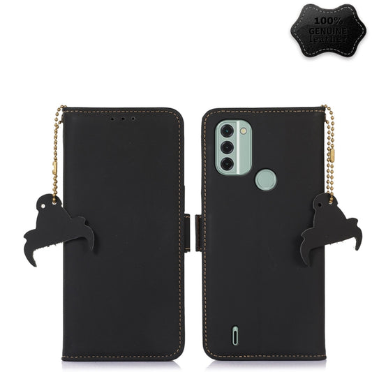 For Nokia C31 Genuine Leather Magnetic RFID Leather Phone Case(Black) - Nokia Cases by PMC Jewellery | Online Shopping South Africa | PMC Jewellery | Buy Now Pay Later Mobicred