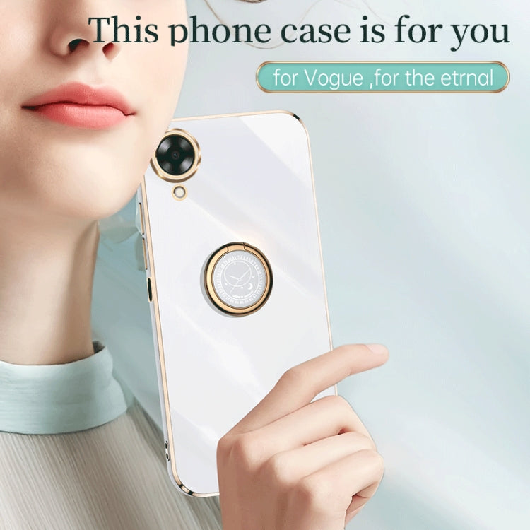 For OPPO A17k XINLI Straight Edge 6D Electroplate TPU Phone Case with Ring Holder(Black) - OPPO Cases by PMC TechLife | Online Shopping South Africa | PMC TechLife | Buy Now Pay Later Mobicred