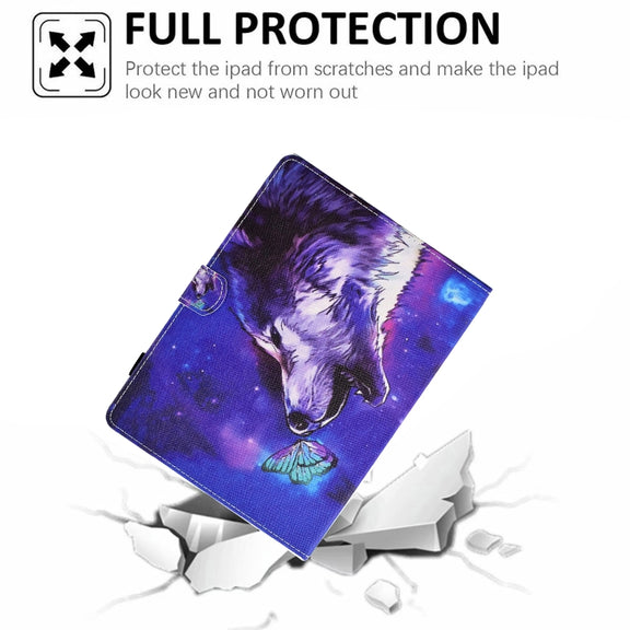 For 10 inch Tablet Electric Pressed TPU Leather Tablet Case(Butterfly Wolf)