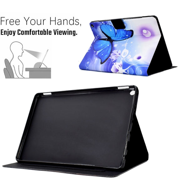 For Amazon Kindle Fire HD 10 2021 Electric Pressed TPU Smart Leather Tablet Case(Blue Butterfly)