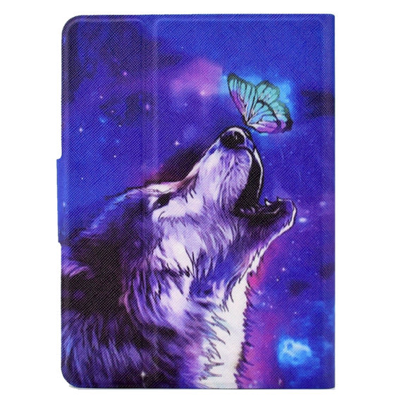 For Amazon Kindle Paperwhite 4/3/2/1 Electric Pressed TPU Smart Leather Tablet Case(Butterfly Wolf)
