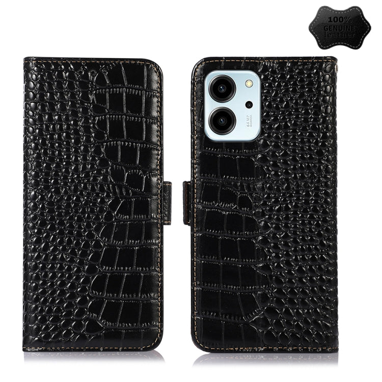 For Honor 80 SE Crocodile Top Layer Cowhide Leather Phone Case(Black) - Honor Cases by PMC TechLife | Online Shopping South Africa | PMC TechLife | Buy Now Pay Later Mobicred
