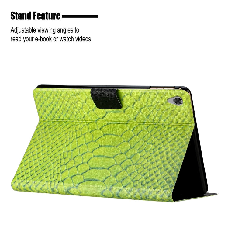 For Lenovo Tab M10 HD 2nd Gen Solid Color Crocodile Texture Leather Smart Tablet Case(Green)