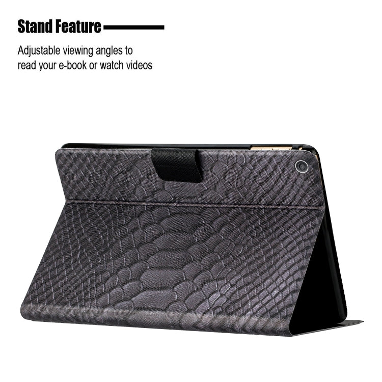 For Amazon Kindle Fire HD 10 2019/2017/2015 Solid Color Crocodile Texture Leather Smart Tablet Case(Black)