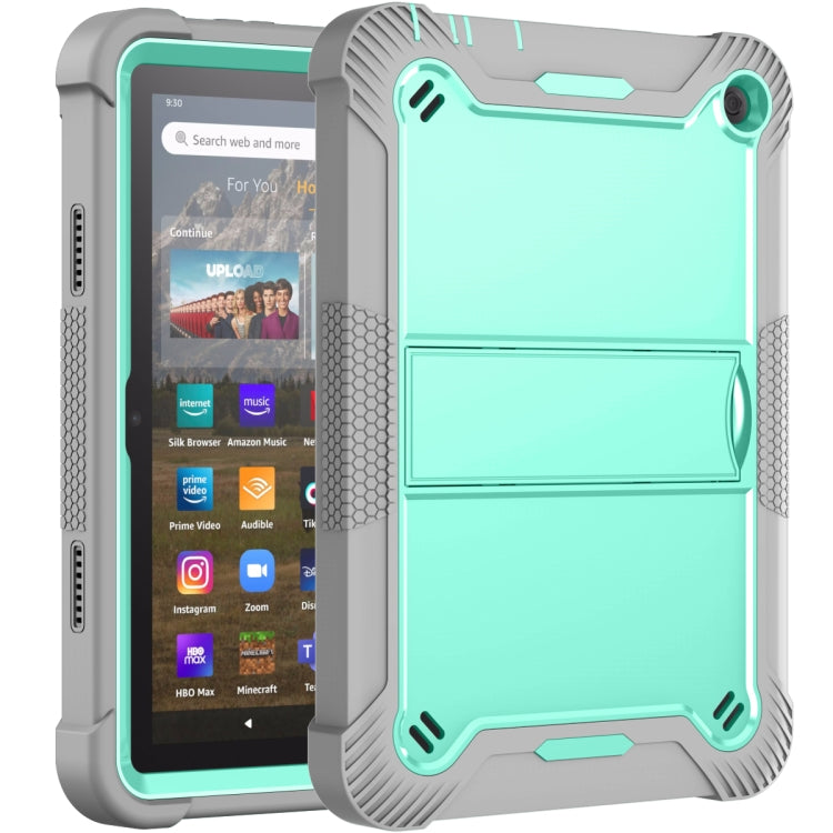 Silicone + PC Holder Shockproof Tablet Case For Amazon Kindle Fire HD 8 2022 / 2020 / HD 8 Plus 2020(Mint Green+Grey) - Amazon by PMC TechLife | Online Shopping South Africa | PMC TechLife | Buy Now Pay Later Mobicred