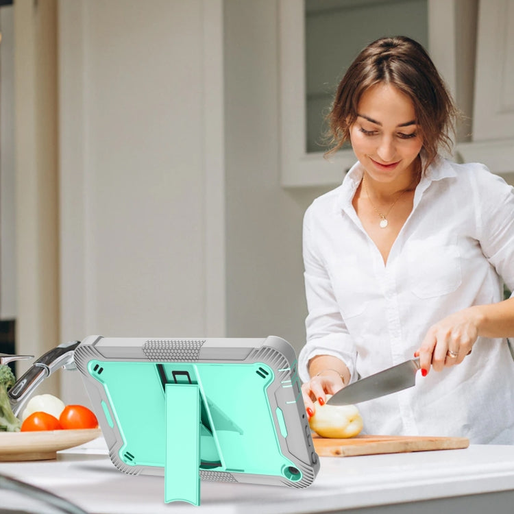 Silicone + PC Holder Shockproof Tablet Case For Amazon Kindle Fire HD 8 2022 / 2020 / HD 8 Plus 2020(Mint Green+Grey) - Amazon by PMC TechLife | Online Shopping South Africa | PMC TechLife | Buy Now Pay Later Mobicred