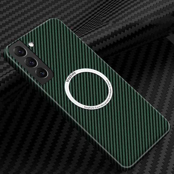 For Samsung Galaxy S23 5G Carbon Fiber Texture MagSafe Magnetic Phone Case(Green)