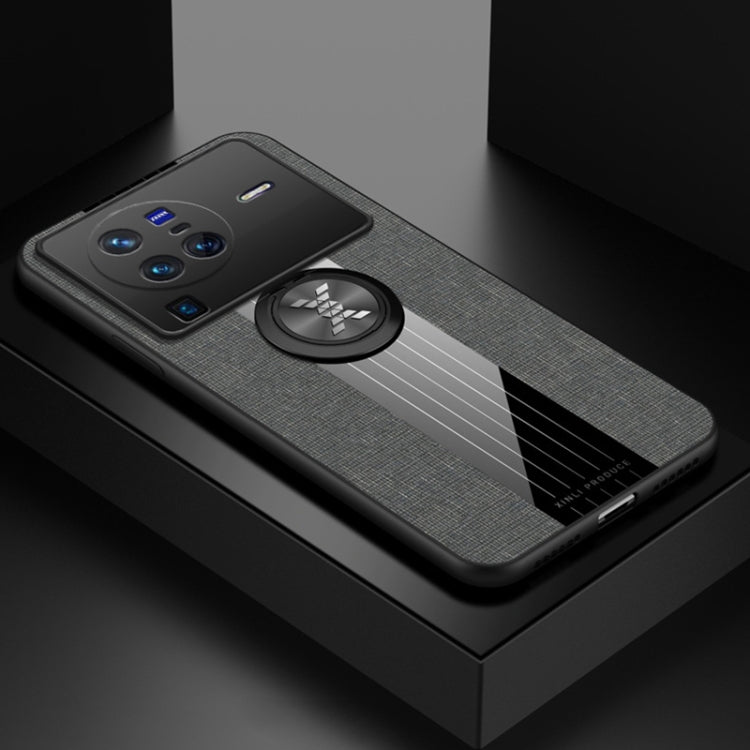 For vivo X80 Pro XINLI Stitching Cloth Textue TPU Phone Case with Ring Holder(Grey) - vivo Cases by XINLI | Online Shopping South Africa | PMC TechLife