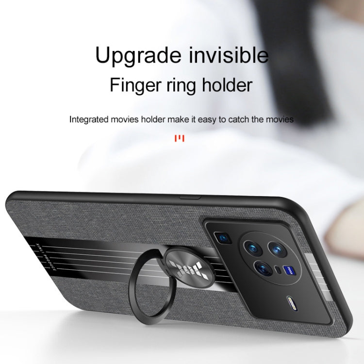 For vivo X80 Pro XINLI Stitching Cloth Textue TPU Phone Case with Ring Holder(Grey) - vivo Cases by XINLI | Online Shopping South Africa | PMC TechLife