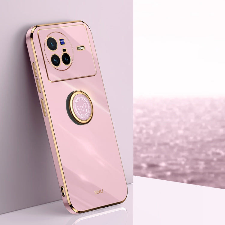 For vivo X80 XINLI Straight Edge 6D Electroplate TPU Phone Case with Ring Holder(Cherry Purple) - free shipping - PMC TechLife - Order now!
