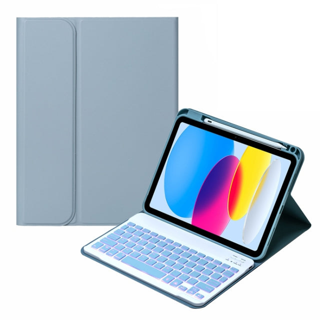 For iPad 10th Gen 10.9 2022 SA-10DS Backlight Bluetooth Keyboard Leather Tablet Case with Pen Slot(Light Blue)