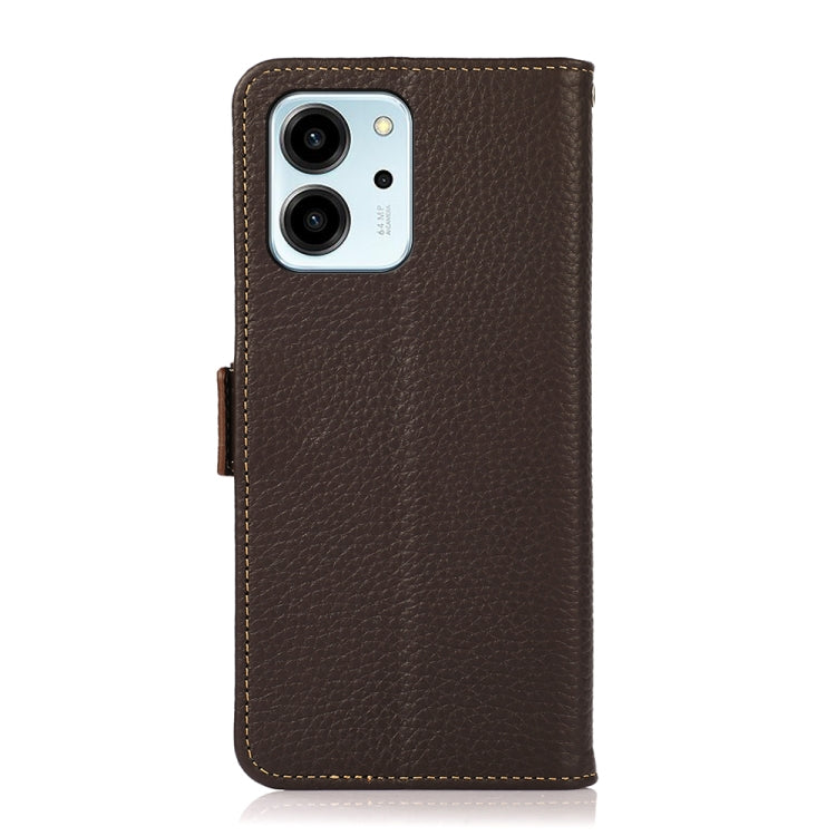For Honor 80 SE KHAZNEH Side-Magnetic Litchi Genuine Leather RFID Phone Case(Brown) - Honor Cases by PMC TechLife | Online Shopping South Africa | PMC TechLife | Buy Now Pay Later Mobicred