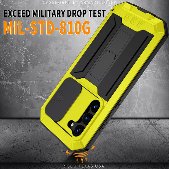 For Samsung Galaxy S23 5G R-JUST Sliding Camera Design Life Water-resistant Dustproof Shockproof Phone Case(Yellow)