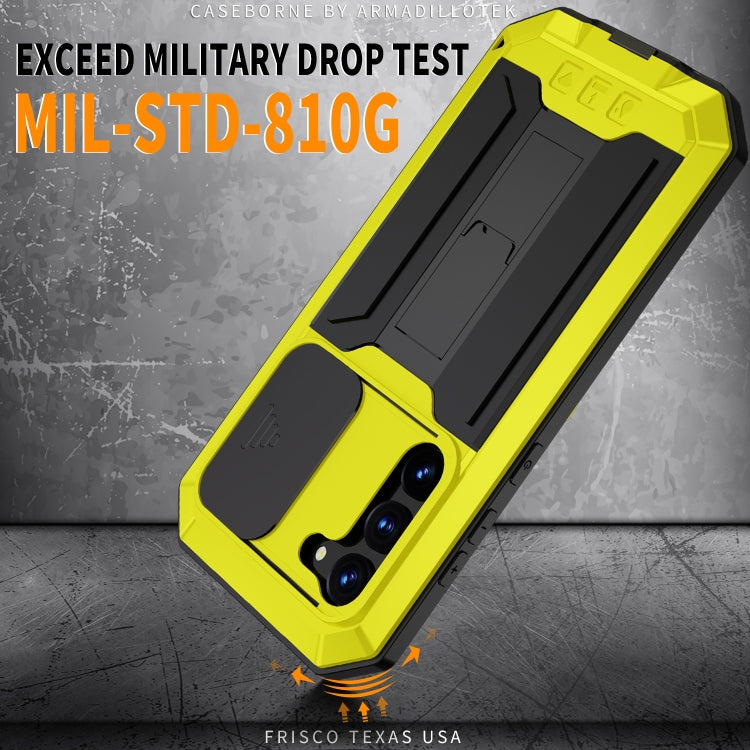 For Samsung Galaxy S23 5G R-JUST Sliding Camera Design Life Water-resistant Dustproof Shockproof Phone Case(Yellow)