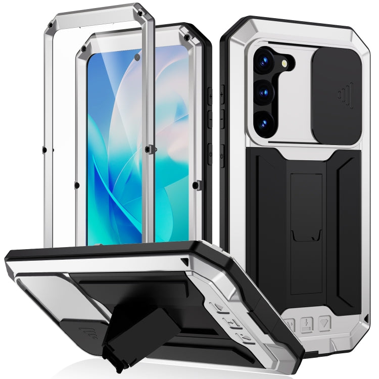 For Samsung Galaxy S23 5G R-JUST Sliding Camera Design Life Waterproof Dustproof Shockproof Phone Case(Silver) - Galaxy S23 5G Cases by R-JUST | Online Shopping South Africa | PMC TechLife | Buy Now Pay Later Mobicred