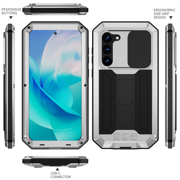 For Samsung Galaxy S23 5G R-JUST Sliding Camera Design Life Waterproof Dustproof Shockproof Phone Case(Silver) - Galaxy S23 5G Cases by R-JUST | Online Shopping South Africa | PMC TechLife | Buy Now Pay Later Mobicred