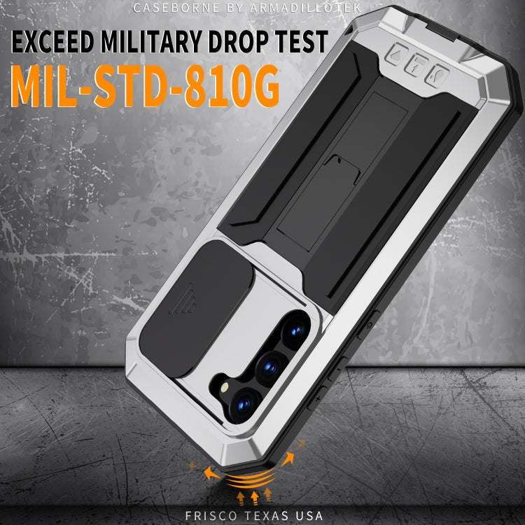 For Samsung Galaxy S23 5G R-JUST Sliding Camera Design Life Waterproof Dustproof Shockproof Phone Case(Silver) - Galaxy S23 5G Cases by R-JUST | Online Shopping South Africa | PMC TechLife | Buy Now Pay Later Mobicred