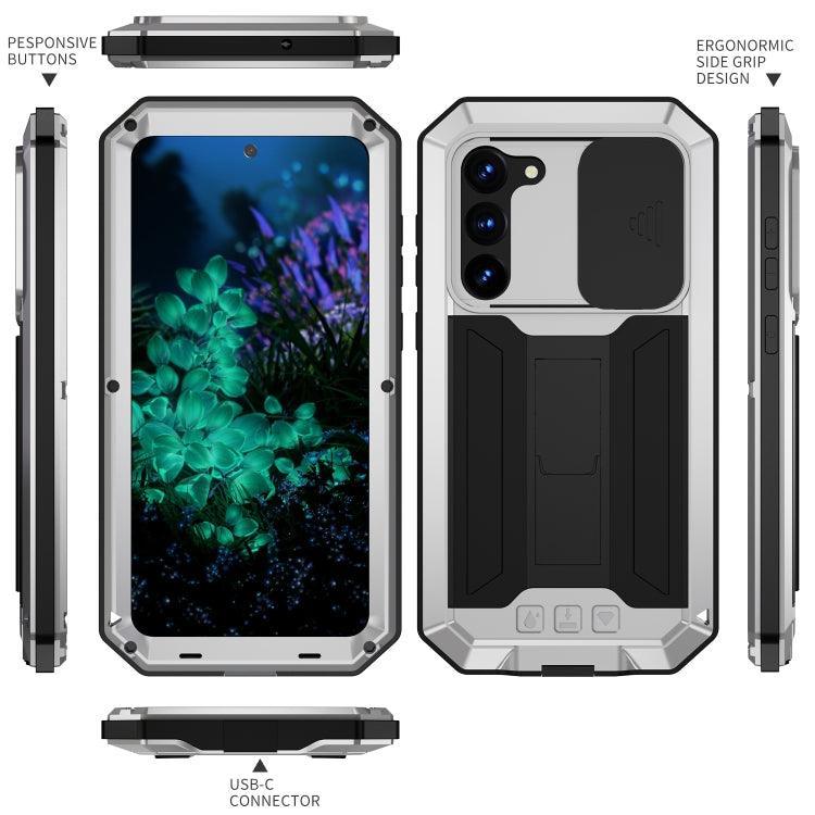 For Samsung Galaxy S23+ 5G R-JUST Sliding Camera Design Life Waterproof Dustproof Shockproof Phone Case(Silver) - Galaxy S23+ 5G Cases by R-JUST | Online Shopping South Africa | PMC TechLife | Buy Now Pay Later Mobicred