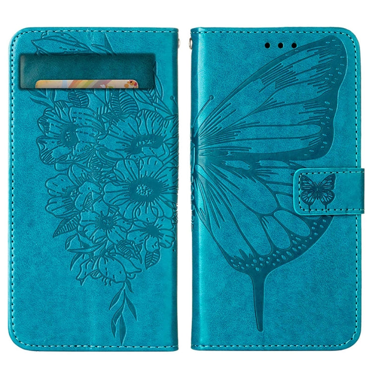 For Google Pixel 7a Embossed Butterfly Flip Leather Phone Case(Blue) - Google Cases by PMC TechLife | Online Shopping South Africa | PMC TechLife | Buy Now Pay Later Mobicred