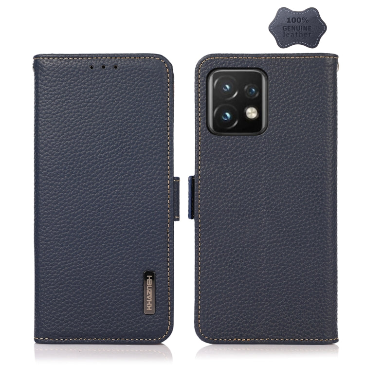 For Motorola Moto X40 Pro KHAZNEH Side-Magnetic Litchi Genuine Leather RFID Phone Case(Blue) - Motorola Cases by PMC TechLife | Online Shopping South Africa | PMC TechLife | Buy Now Pay Later Mobicred