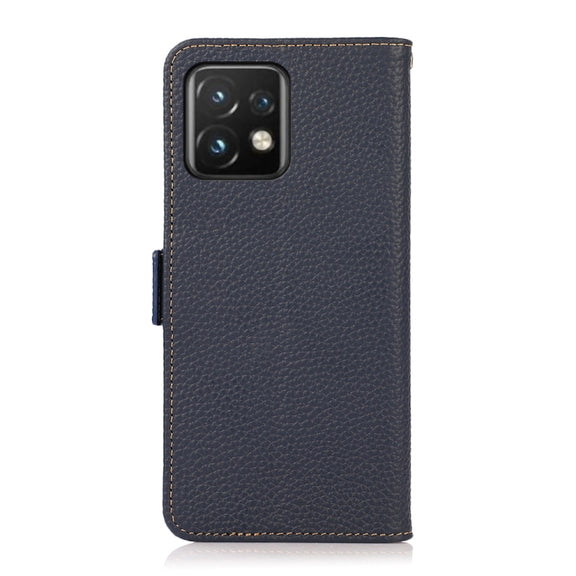 For Motorola Moto X40 Pro KHAZNEH Side-Magnetic Litchi Genuine Leather RFID Phone Case(Blue)