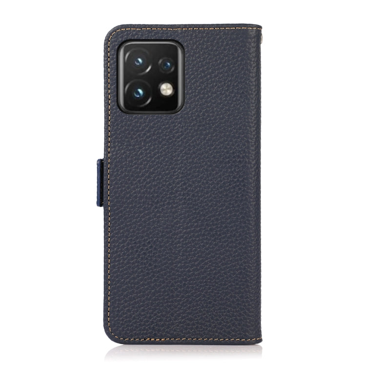 For Motorola Moto X40 Pro KHAZNEH Side-Magnetic Litchi Genuine Leather RFID Phone Case(Blue)