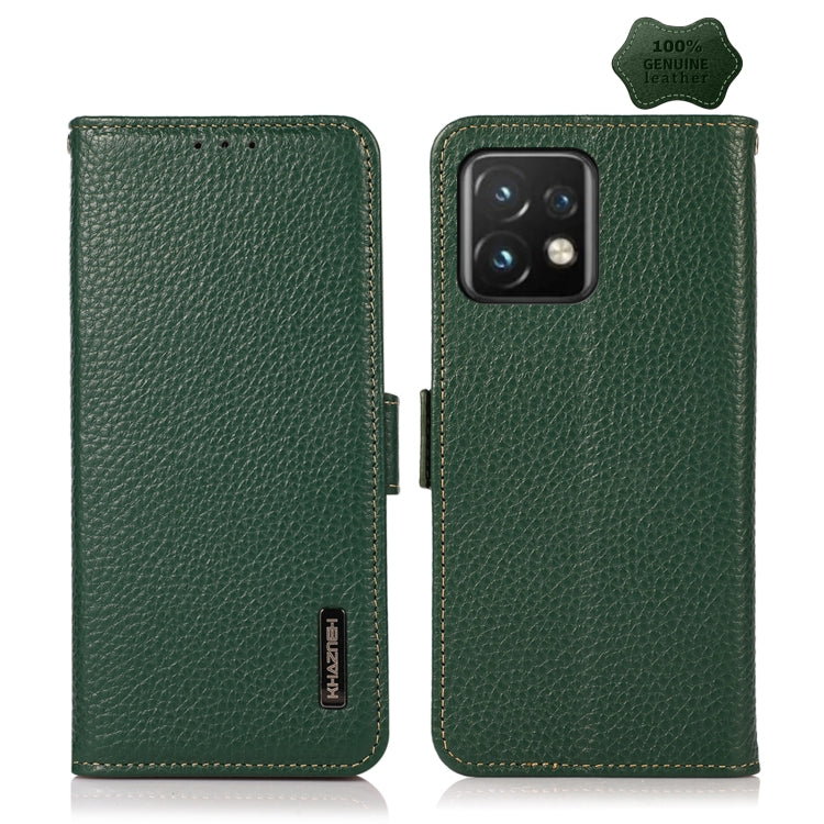 For Motorola Moto X40 Pro KHAZNEH Side-Magnetic Litchi Genuine Leather RFID Phone Case(Green) - Motorola Cases by PMC TechLife | Online Shopping South Africa | PMC TechLife | Buy Now Pay Later Mobicred