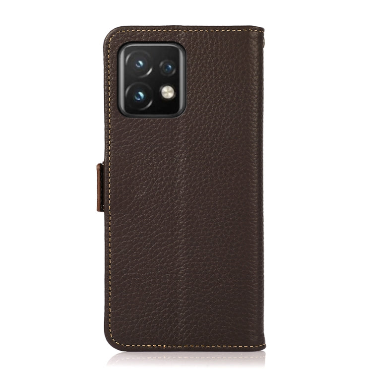 For Motorola Moto X40 Pro KHAZNEH Side-Magnetic Litchi Genuine Leather RFID Phone Case(Brown) - Motorola Cases by PMC TechLife | Online Shopping South Africa | PMC TechLife | Buy Now Pay Later Mobicred