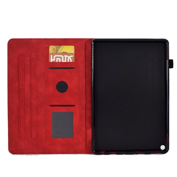 For Amazon Kindle Fire HD10 2021 Tower Embossed Leather Smart Tablet Case(Red)
