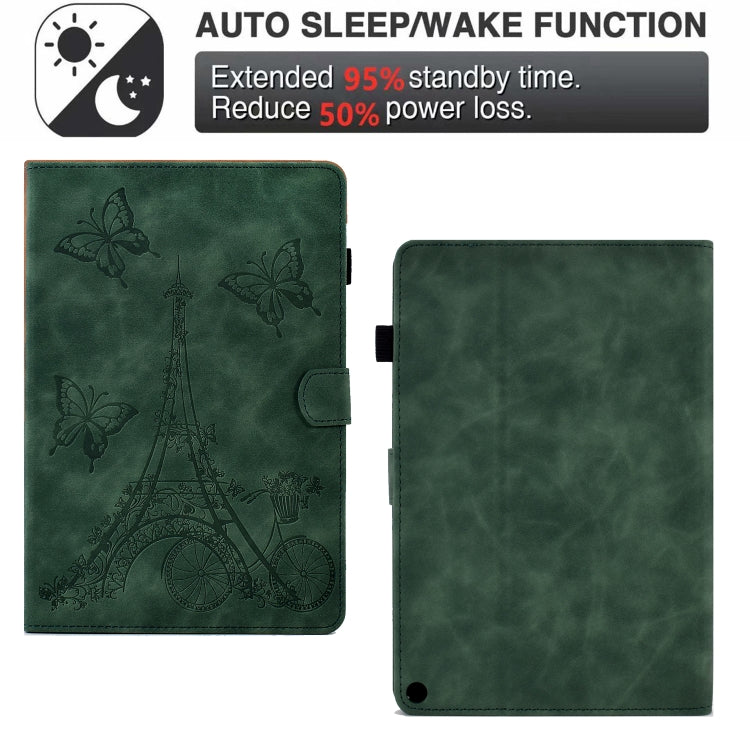 For Amazon Kindle Fire HD10 2021 Tower Embossed Leather Smart Tablet Case(Green) - Amazon by PMC TechLife | Online Shopping South Africa | PMC TechLife | Buy Now Pay Later Mobicred