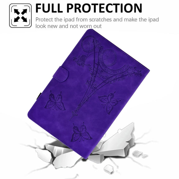 For Amazon Kindle Paperwhite 4/3/2/1 Tower Embossed Leather Smart Tablet Case(Purple)