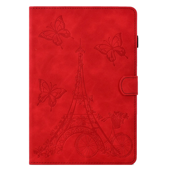 For Lenovo M10 Plus Tower Embossed Leather Smart Tablet Case(Red)