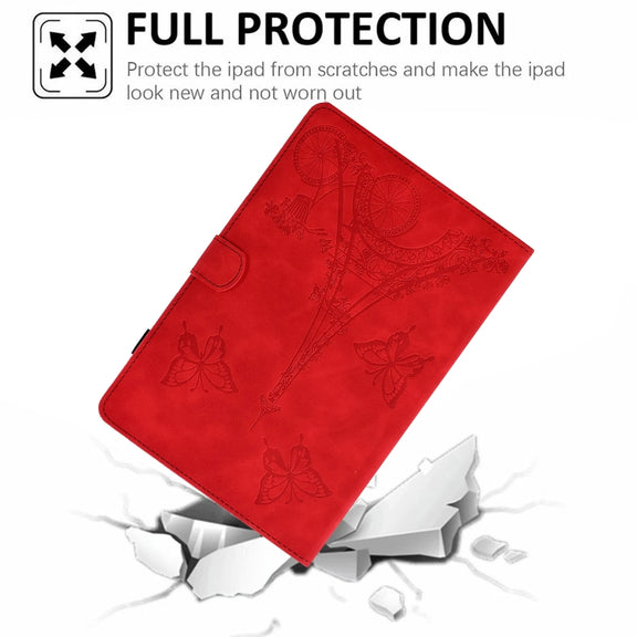 For Lenovo M10 Plus Tower Embossed Leather Smart Tablet Case(Red)