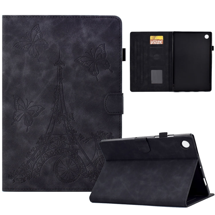 For Lenovo M10 Plus Tower Embossed Leather Smart Tablet Case(Black) - Lenovo by PMC TechLife | Online Shopping South Africa | PMC TechLife | Buy Now Pay Later Mobicred