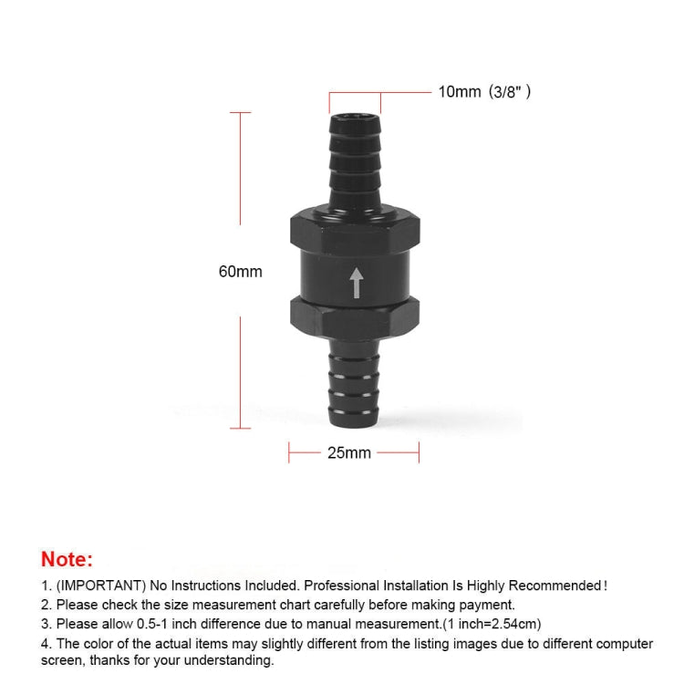 10mm Car  Aluminium Alloy Fuel Petrol One Way Non Return Check Valve - Engine Fittings by PMC TechLife | Online Shopping South Africa | PMC TechLife | Buy Now Pay Later Mobicred