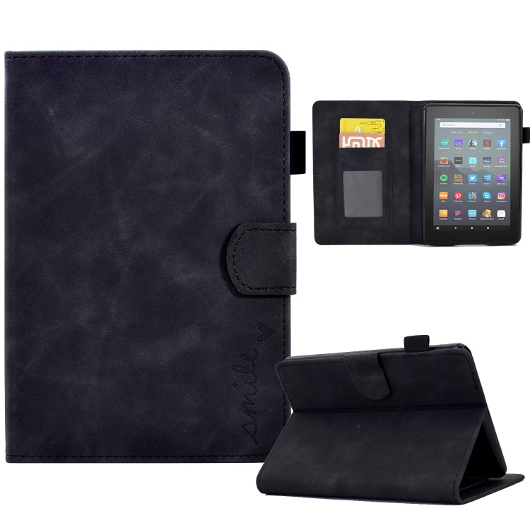 For Amazon Kindle Youth Version 2022 Embossed Smile Flip Tablet Leather Smart Case(Black) - Amazon by PMC TechLife | Online Shopping South Africa | PMC TechLife | Buy Now Pay Later Mobicred