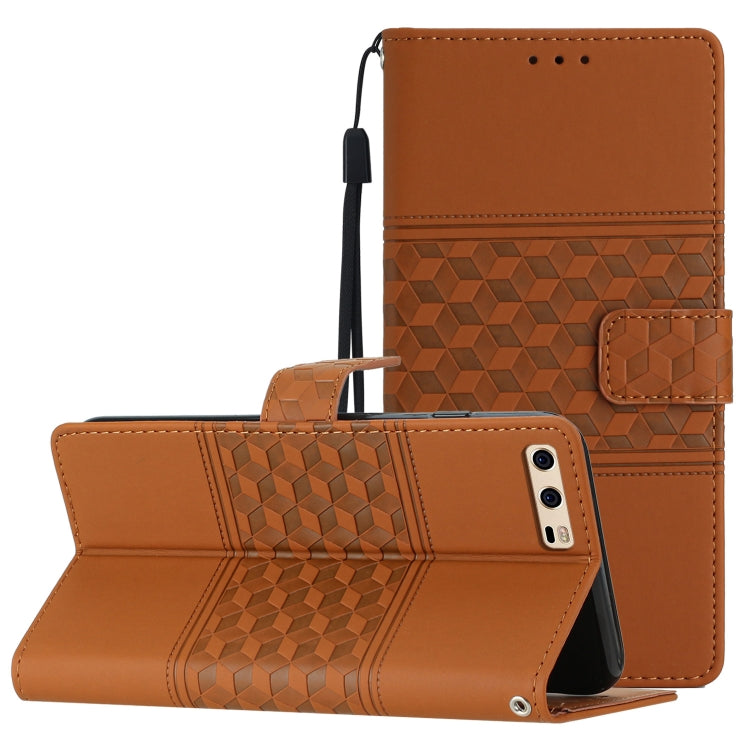 For Huawei P10 Plus Diamond Embossed Skin Feel Leather Phone Case with Lanyard(Brown) - Huawei Cases by PMC TechLife | Online Shopping South Africa | PMC TechLife