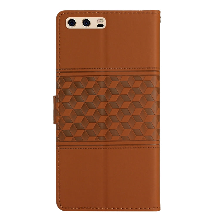 For Huawei P10 Plus Diamond Embossed Skin Feel Leather Phone Case with Lanyard(Brown) - Huawei Cases by PMC TechLife | Online Shopping South Africa | PMC TechLife