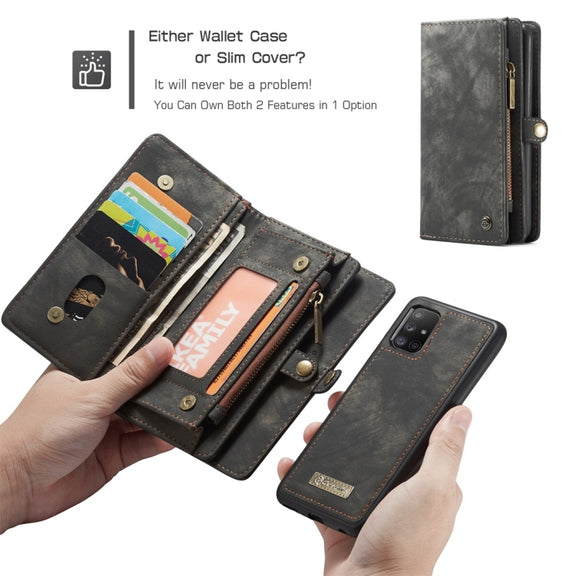 For Galaxy A51 4G CaseMe-008 Detachable Multifunctional Horizontal Flip Leather Case with Card Slot & Holder & Zipper Wallet & Photo Frame(Black)