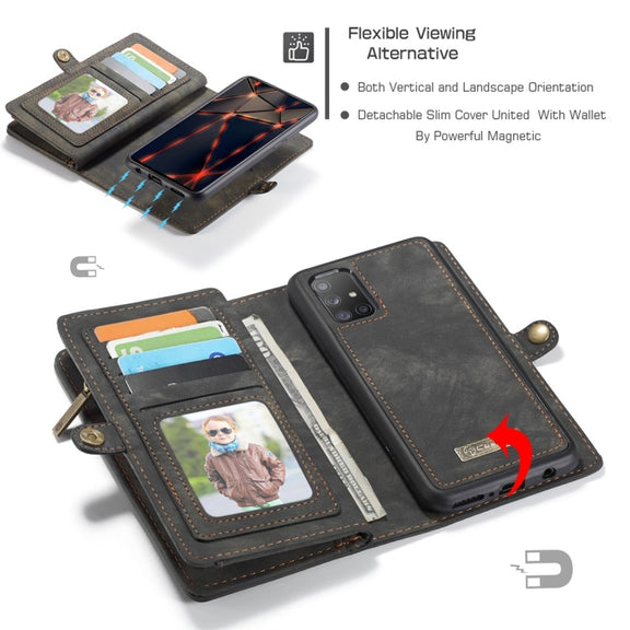 For Galaxy A51 4G CaseMe-008 Detachable Multifunctional Horizontal Flip Leather Case with Card Slot & Holder & Zipper Wallet & Photo Frame(Black)