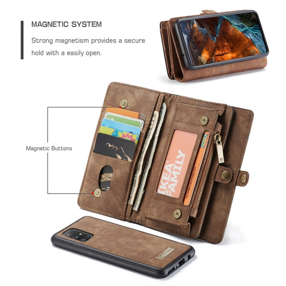 For Galaxy A51 4G CaseMe-008 Detachable Multifunctional Horizontal Flip Leather Case with Card Slot & Holder & Zipper Wallet & Photo Frame(Brown)