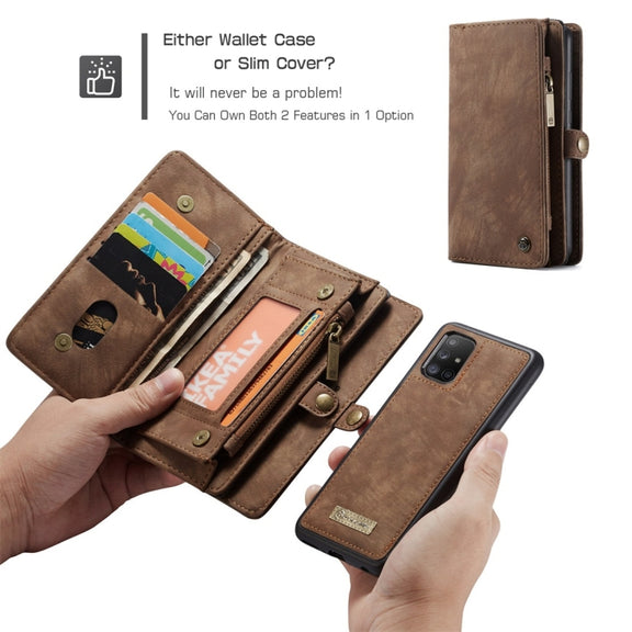 For Galaxy A51 4G CaseMe-008 Detachable Multifunctional Horizontal Flip Leather Case with Card Slot & Holder & Zipper Wallet & Photo Frame(Brown)