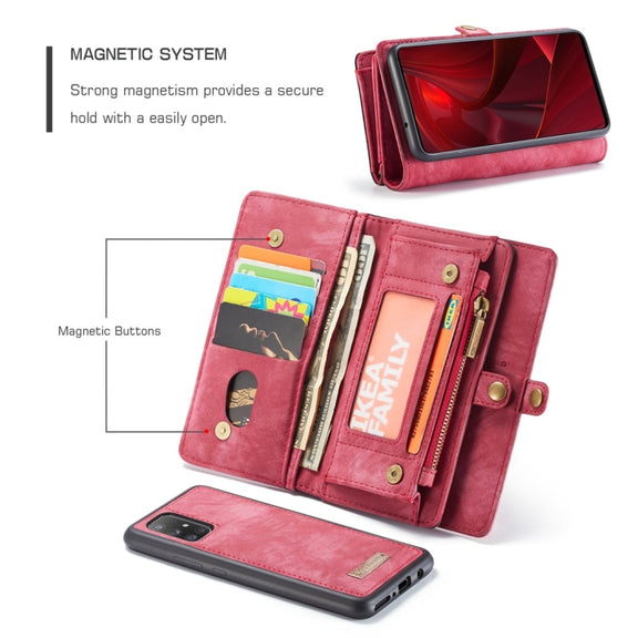 For Galaxy A51 4G CaseMe-008 Detachable Multifunctional Horizontal Flip Leather Case with Card Slot & Holder & Zipper Wallet & Photo Frame(Red)