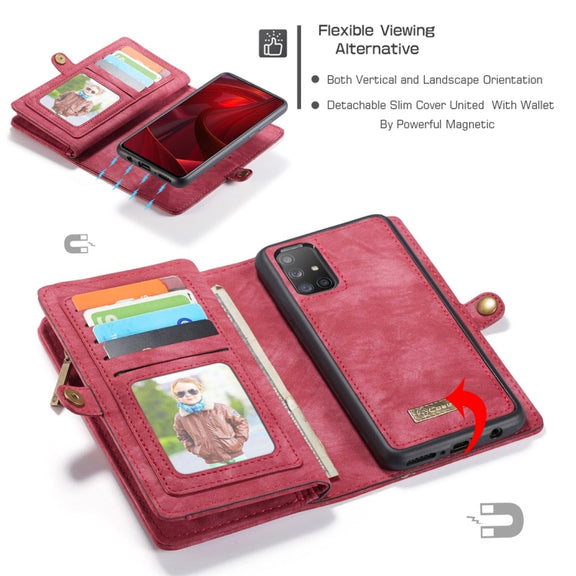 For Galaxy A51 4G CaseMe-008 Detachable Multifunctional Horizontal Flip Leather Case with Card Slot & Holder & Zipper Wallet & Photo Frame(Red)